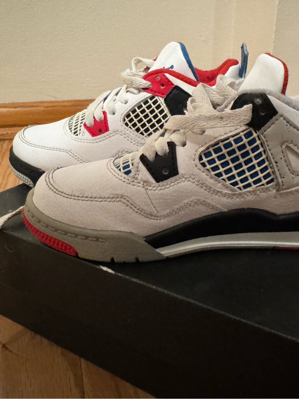 Jordan Kids White, Red & Blue Retro Basketball Sneakers